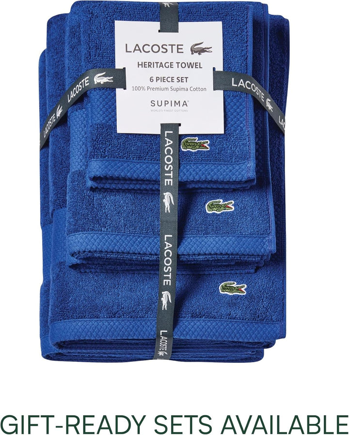 Lacoste Heritage Supima Badetuch, Baumwolle, 88,9 x 177,8 cm, Surf Blue, Blau (Surf Blue)