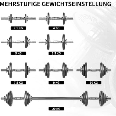 PROIRON Hanteln, Hantelset aus Gusseisen, 2 in 1 Kurzhanteln & Langhantel mit Verbindungsrohr, 5-20/