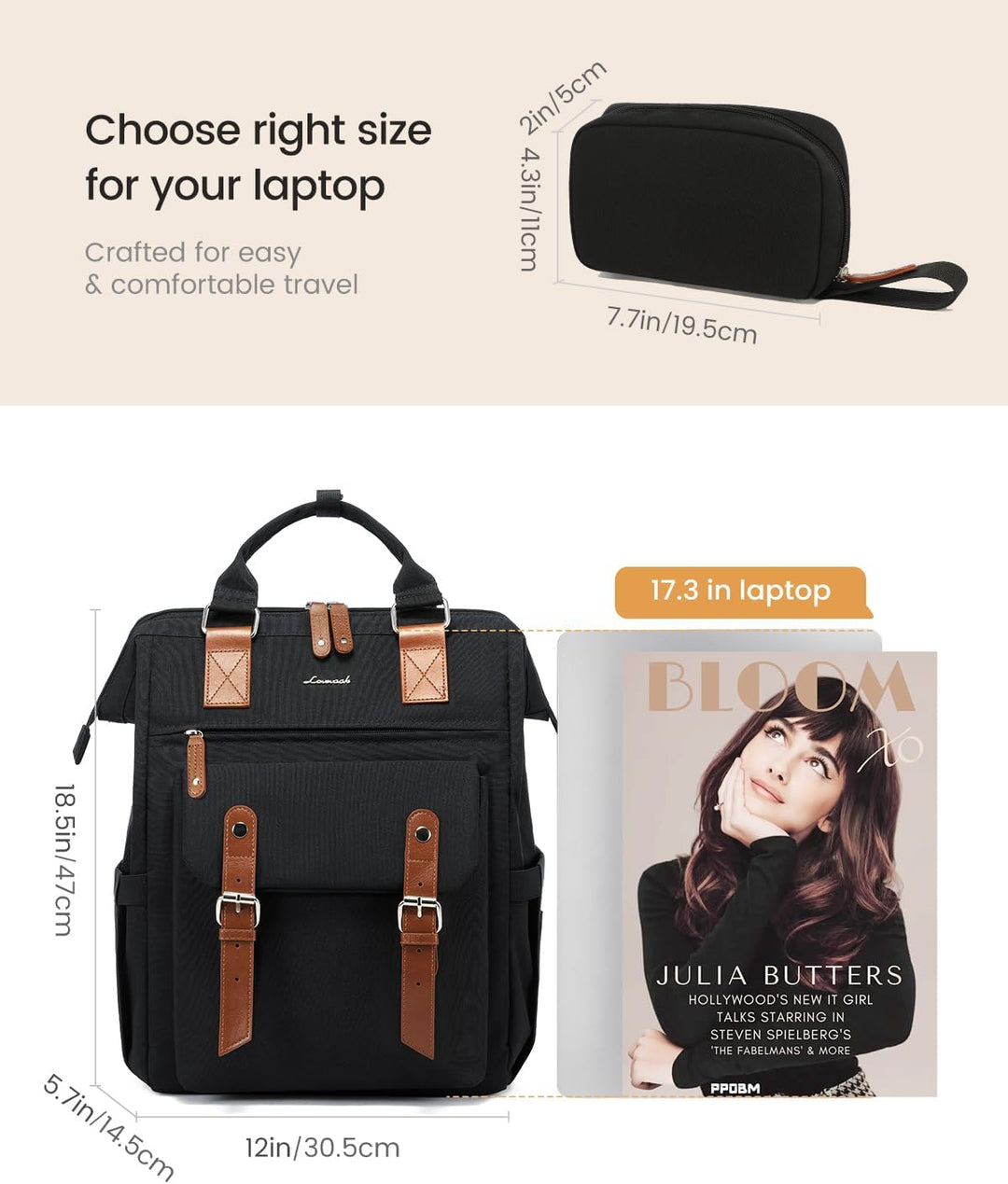 LOVEVOOK Rucksack Damen, Gross 17 Zoll Laptop Schulrucksack Mädchen Teenager mit Datenkabel-Beutel,