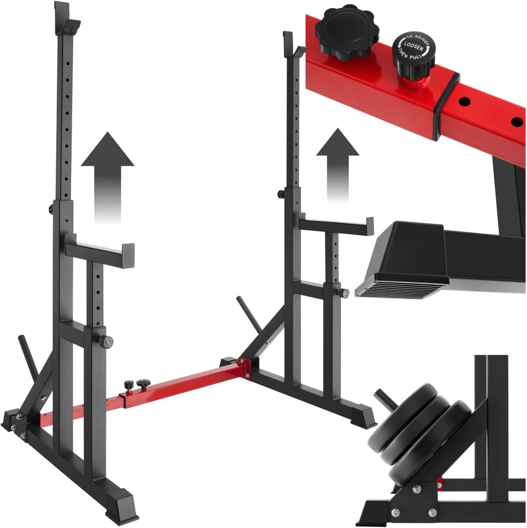 tectake 404237 Squat Rack, Höhe und Breite verstellbare Langhantelablage, Kniebeugenständer mit Sich
