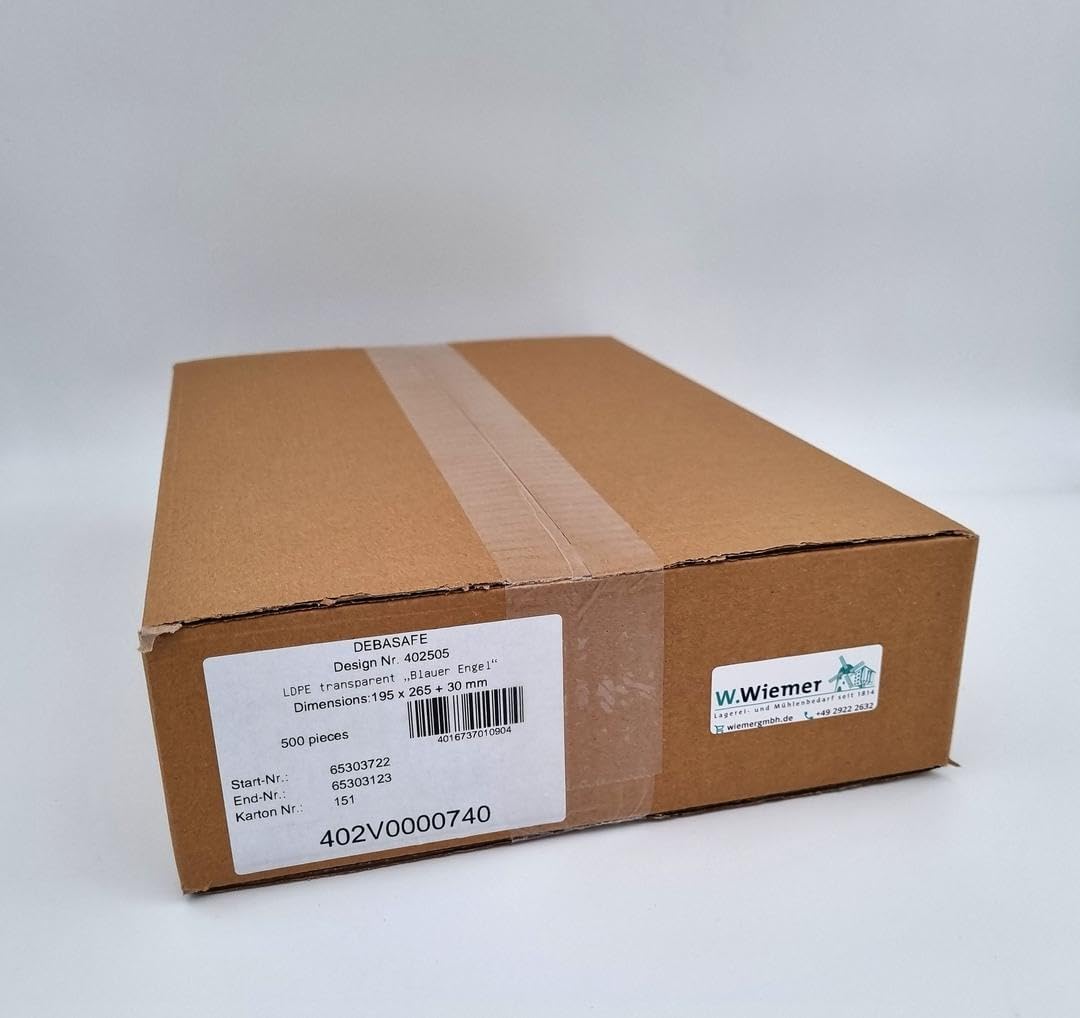 500x Sicherheitstaschen DEBASAFE 195 x 265 + 30 mm (Bon) DEBATAPE high plus - Transparent - Recyclin