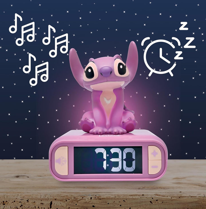 Lexibook, Disney Stitch, Angel Nachtlicht-Wecker, Töne und Melodien, hintergrundbeleuchteter LCD-Bil