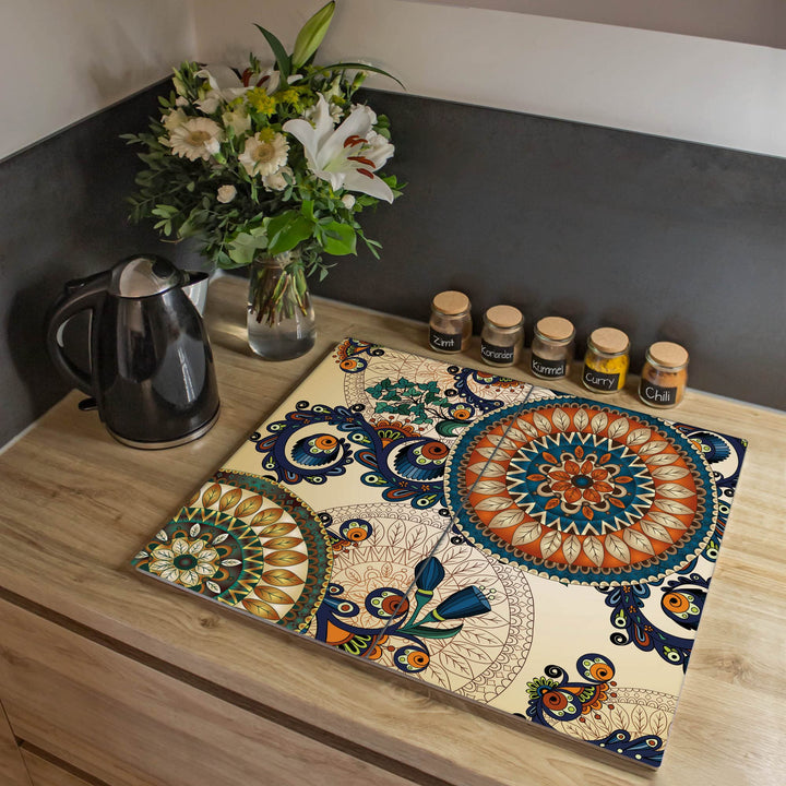banjado® Herdabdeckplatte Glas 2-teilig je 30x52 cm/Schneidebrett Herdabdeckung mit Motiv Modernes M