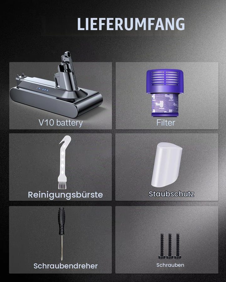 6000mAh Akku kompatibel mit Dyson V10, Cyclone V10, V10 Absolute, Animal, Origin, Extra, SV12 V10 6.