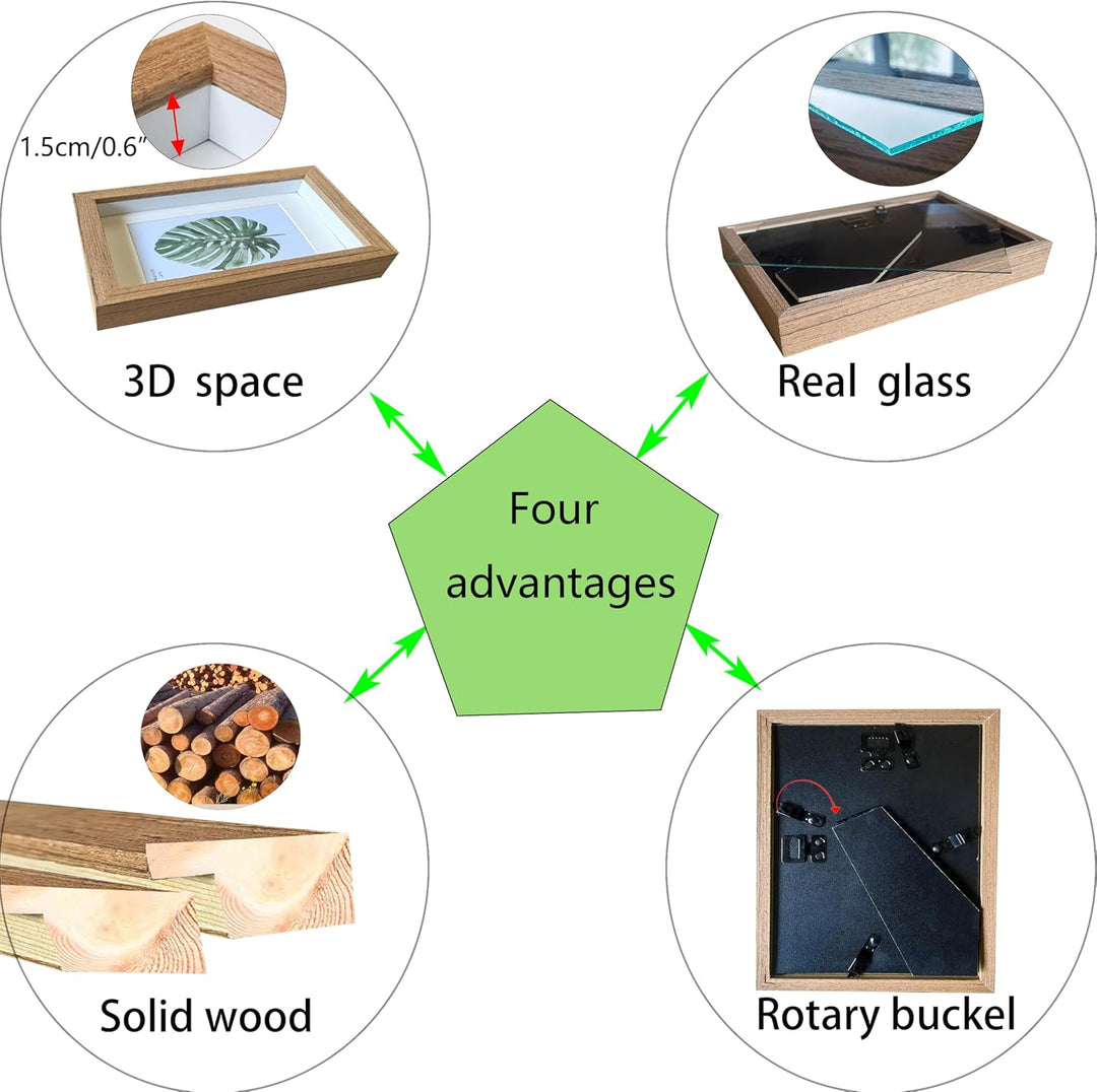 3D Bilderrahmen zum Befüllen Bilderrahmen Holz 13x18cm 2 Pack Dunkles Holz Fotorahmen aus Massivholz