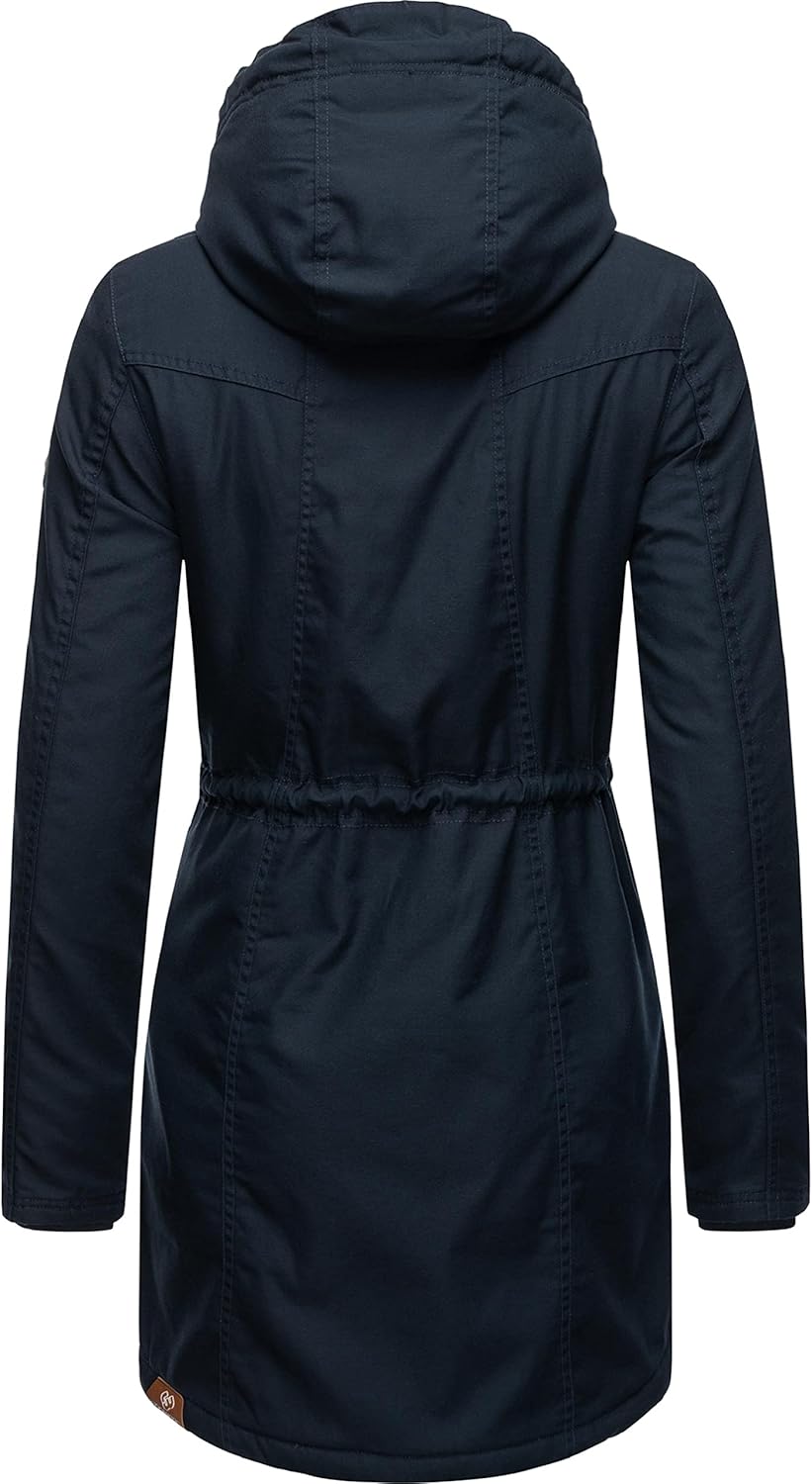 Ragwear Damen Mantel lange warme Winterjacke mit Teddyfell-Kapuze Elsie Intl XS-6XL L Navy22, L Navy
