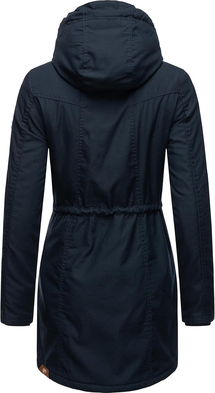 Ragwear Damen Mantel lange warme Winterjacke mit Teddyfell-Kapuze Elsie Intl XS-6XL L Navy22, L Navy