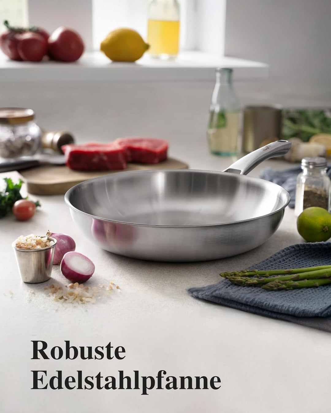 Edelstahlpfanne Set 3-teilig, 20&24&28CM, Edelstahlpfanne unbeschichtet, Pfanne Induktion, Universal