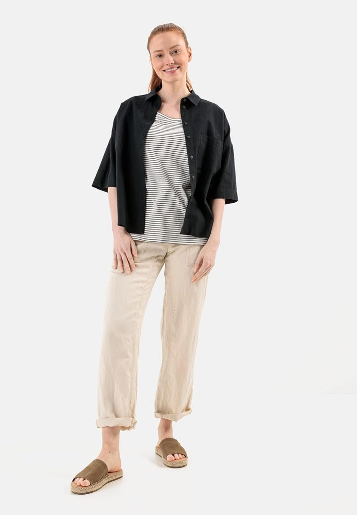 camel active Damen Gestreiftes Kurzarm Reiner Baumwolle T-Shirt XS Grau, XS Grau