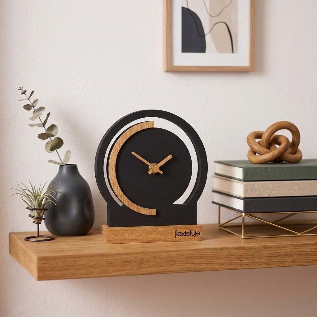FLEXISTYLE Modern standuhr klein aus Holz Eiche Wohnzimmer Badezimmer (Style 4), Style 4