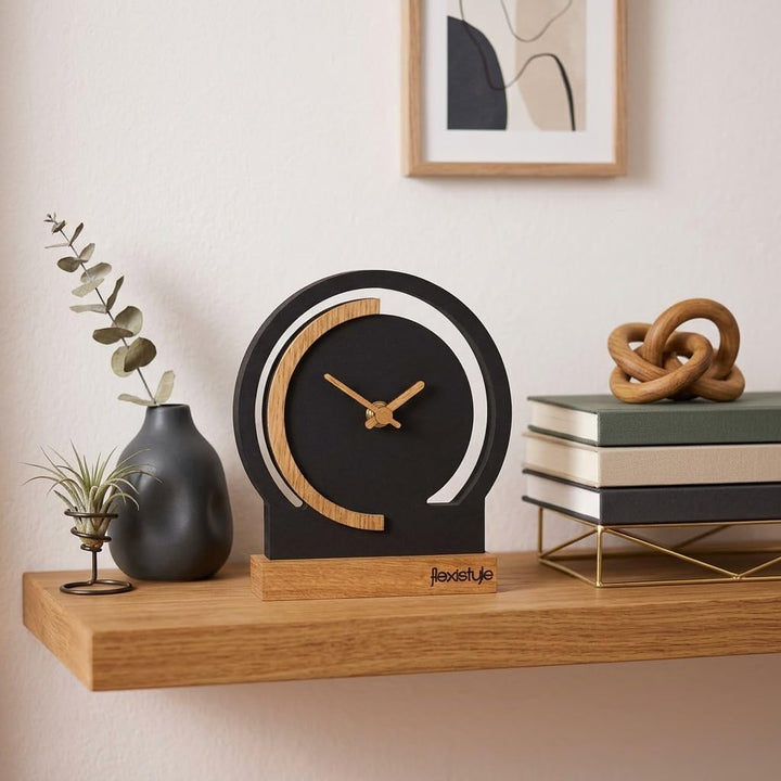 FLEXISTYLE Modern standuhr klein aus Holz Eiche Wohnzimmer Badezimmer (Style 4), Style 4
