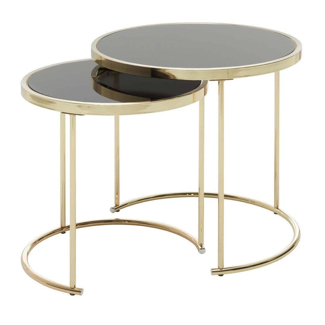 FineBuy Design Satztisch Como schwarz/Gold Beistelltisch Metall/Glas | Couchtisch Set aus 2 Tischen