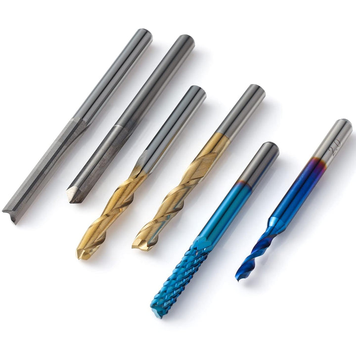 Genmitsu 50 Stück Hartmetall CNC Fräser-Satz, 1/8 Zoll Schaft 2-Flute Schaftfräser, Kugelfräser & Sp