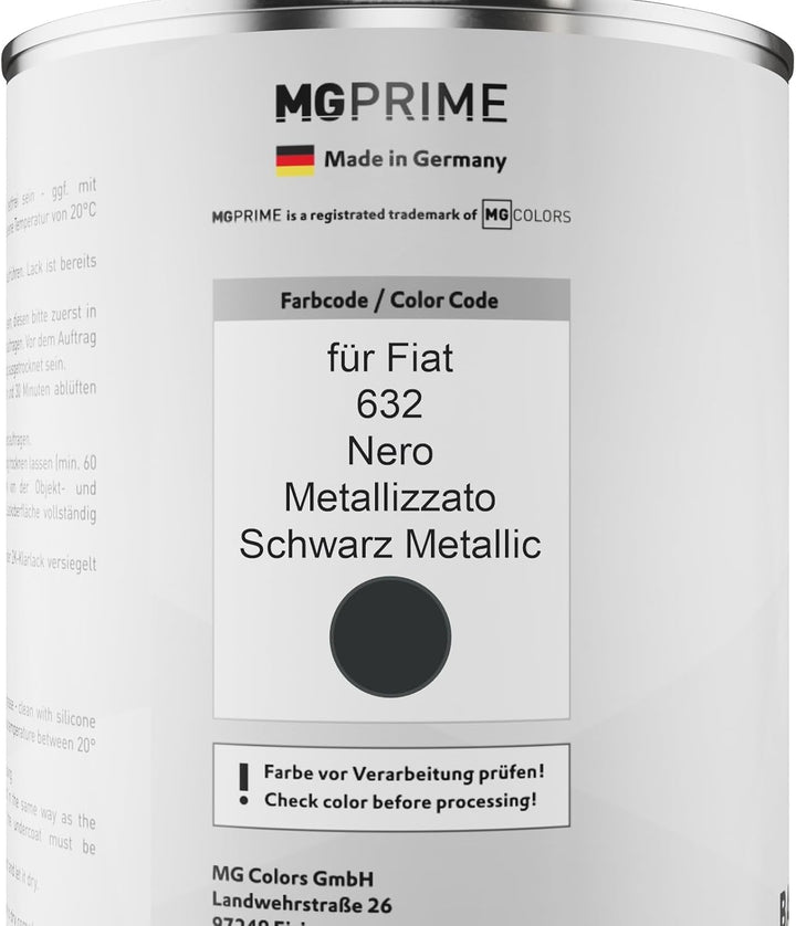 MG PRIME Autolack Dose Set für Fiat 632 Nero Metallizzato/Schwarz Metallic Basislack 2K Klarlack Här