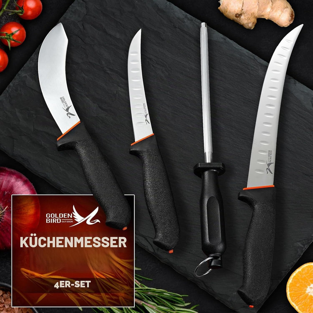 Golden Bird Fleischmesser Set Enthält ein Ausbeinmesser Flexibel Profi, ein Metzgermesser extrem Sch