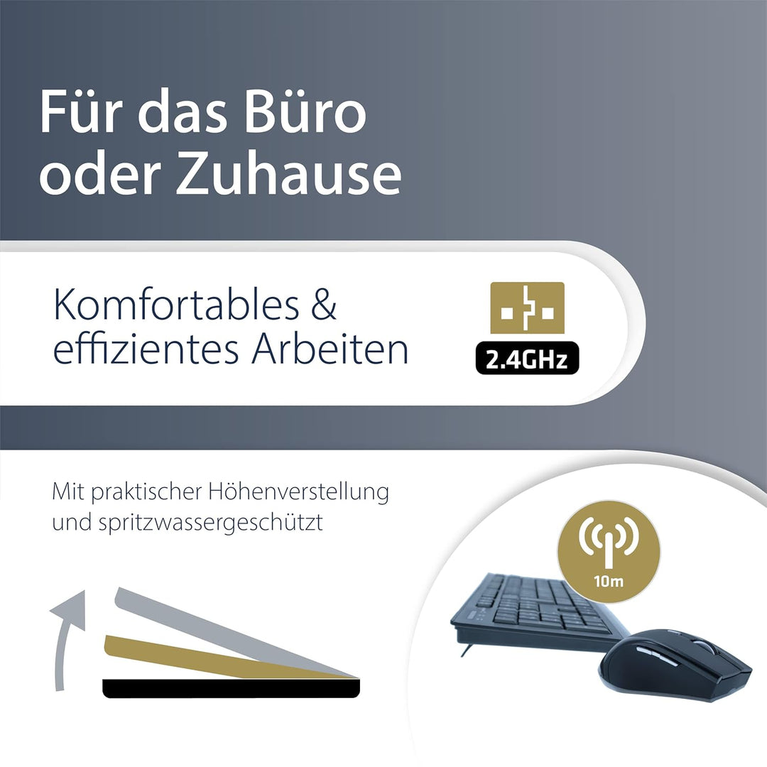 MediaRange kabelloses Funk-Tastatur und 5 Tasten Funk-Maus Set, QWERTY (englisch/UK) Layout, PC Tast