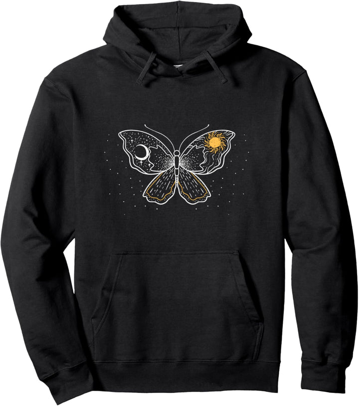 Sun Moon Butterfly Cute Lunar Outer Space Stargazer Gift Pullover Hoodie