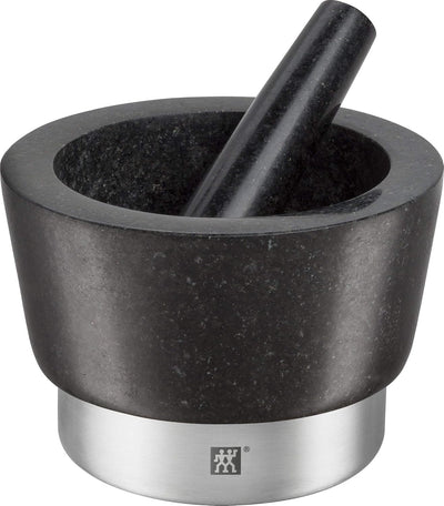 Zwilling Spices Mörser mit Stössel, Ø 11 cm, Granit, Schwarz & Sieb, Edelstahl, 20 cm,22 x 20 x 10 c