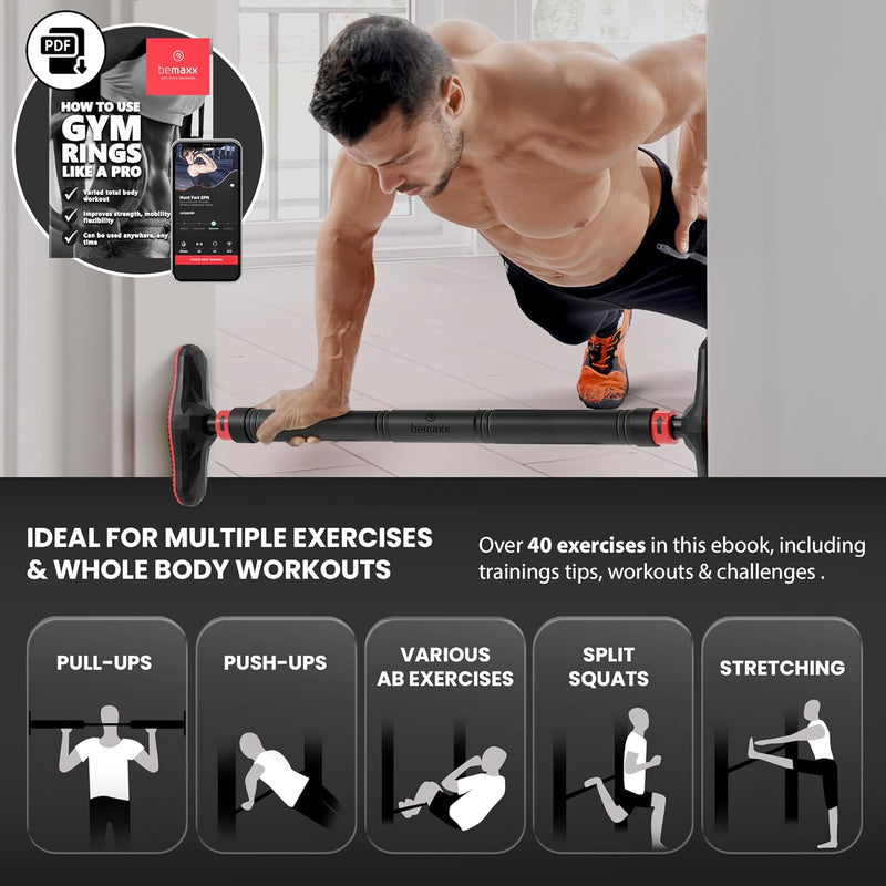 BeMaxx Klimmzugstange für Türrahmen ohne Schrauben/Bohren + Trainings-eBook - Profi Türreck Pull Up