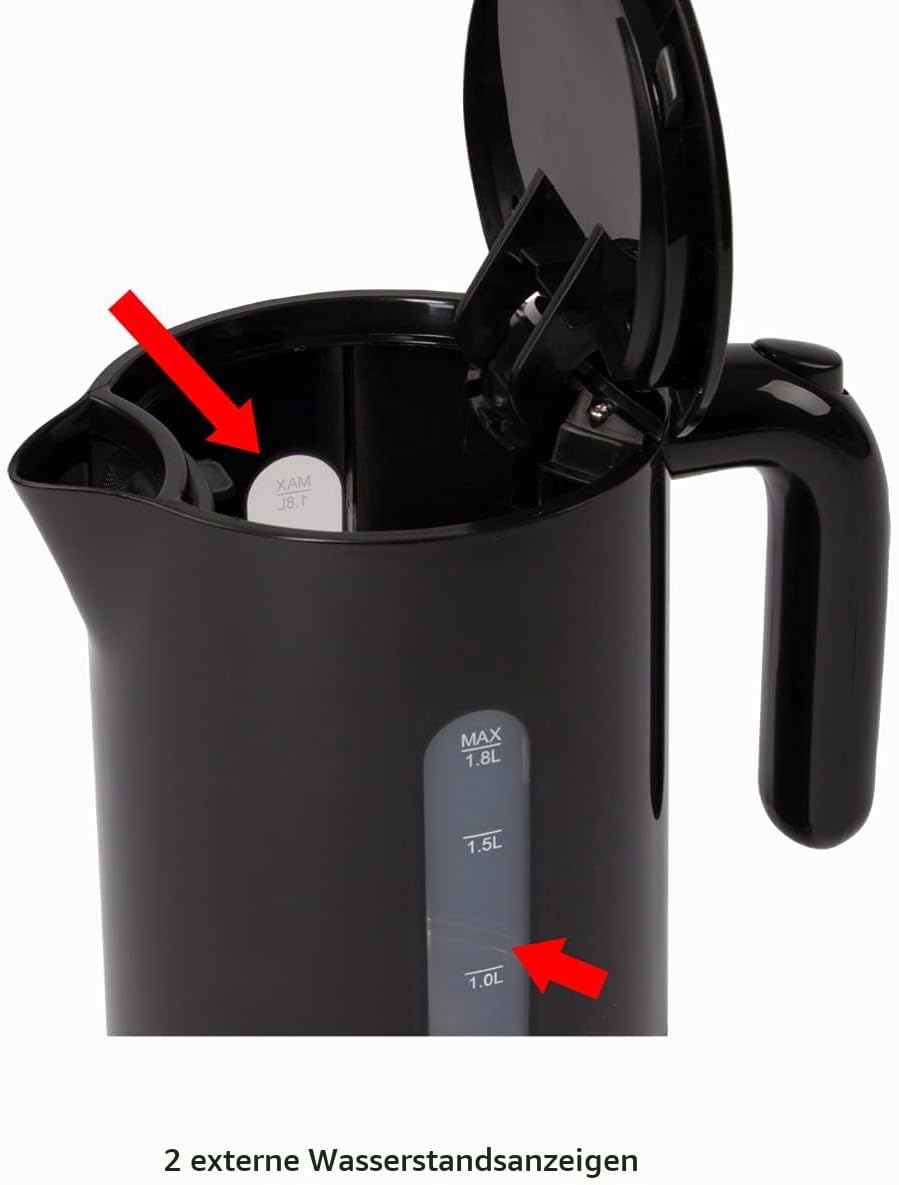 Clatronic Wasserkocher 1,8L mit verdecktem Edelstahlheizelement | Kettle mit herausnehmbarem Kalkfil