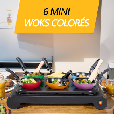 RoDzj Mini Wok Set 6 Personen Ø12 cm Antihaftbeschichtet Party Wok Set, Raclette und Fondue Ersatzpf