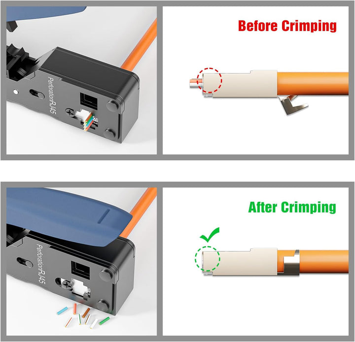 FGB Netzwerk Werkzeug Set, Pass Through RJ45 Crimpzange für Cat7 Cat6 Cat5 mit 4 x Netzwerkstecker C