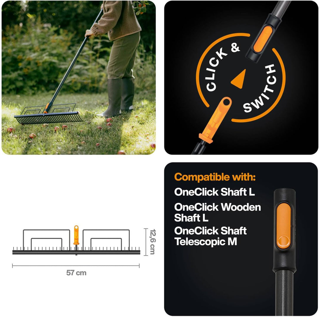Fiskars OneClick Gather Rake, Schwarz/Orange Rasenrechen, Rasenrechen