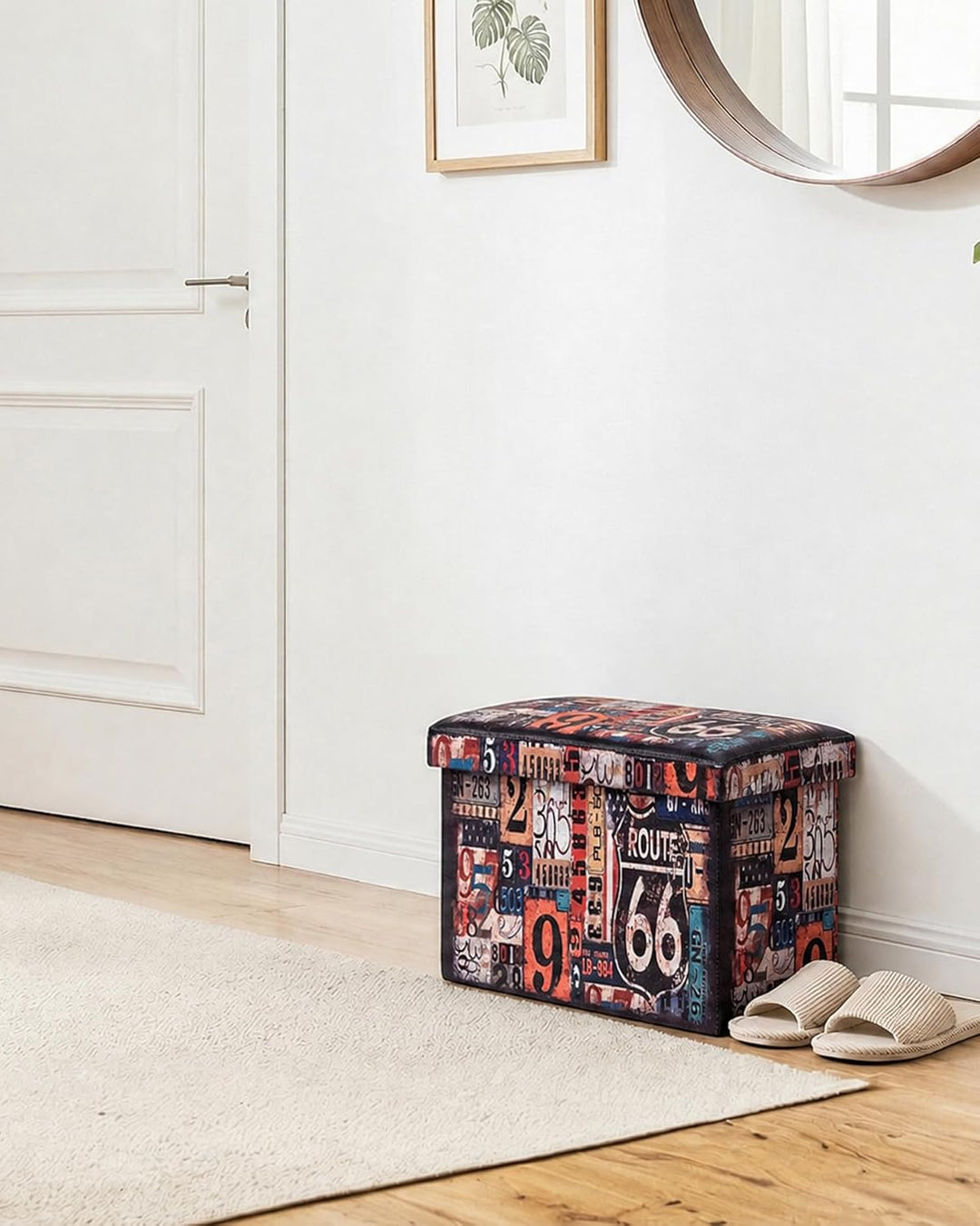 Bonlife Retro Kunstleder Hocker, Faltbarer Aufbewahrungshocker, Platzsparender Fusshocker für Wohnzi