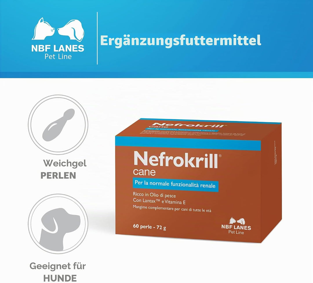 NBF Lanes | Nefrokrill Hund und Katze, 60 Appetable Perlen, Unterstützung der Nierenfunktion bei chr