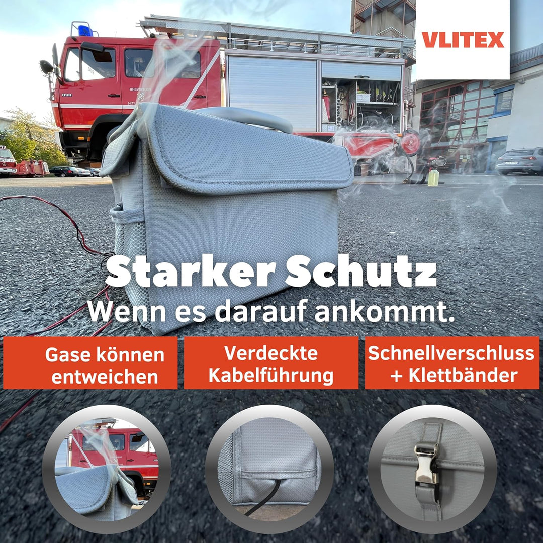 VLITEX Akku Sicherheitsbox | Hochwertig | PREMIUM Feuer und Aufprall Schutz | Hohe Temperaturisolati