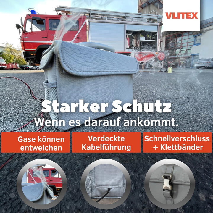VLITEX Akku Sicherheitsbox | Hochwertig | PREMIUM Feuer und Aufprall Schutz | Hohe Temperaturisolati