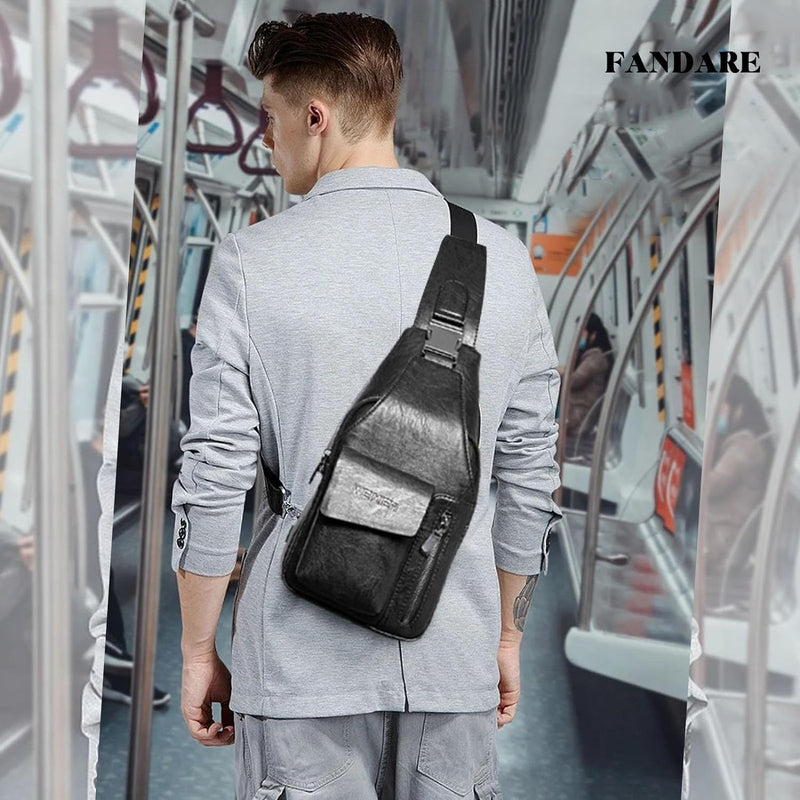 FANDARE Retro Brusttasche Ultraleicht Sling Bag Geschäft Umhängetasche für Herren Schultertasche Out