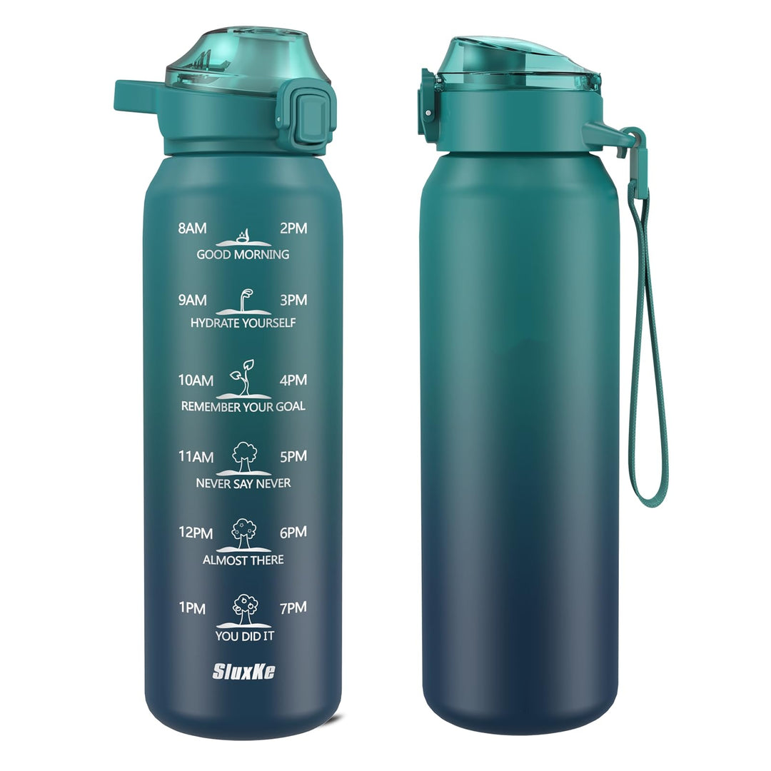 SLUXKE Trinkflasche Edelstahl 1L, Sport Thermosflasche mit Handle, 1000ml BPA freie 18/10 Edelstahlf