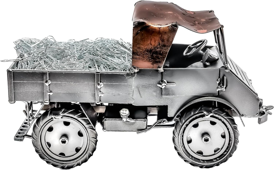 Boystoys.de STEEMO Metallkunst Deko Fertigmodell: Unimog - Bürodeko, Stahl, Grau, 24x11x14 cm - Echt
