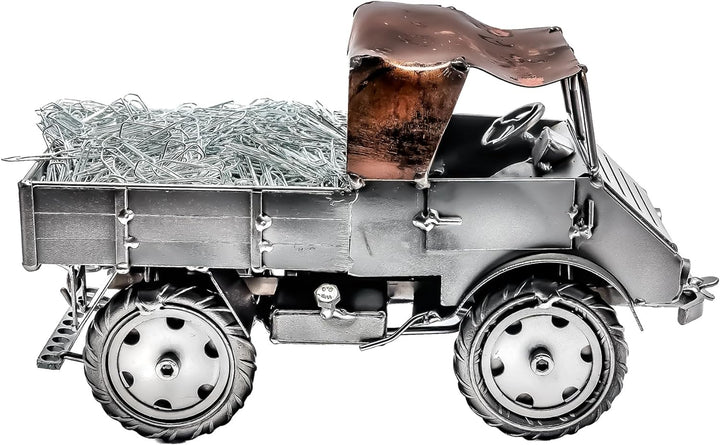 Boystoys.de STEEMO Metallkunst Deko Fertigmodell: Unimog - Bürodeko, Stahl, Grau, 24x11x14 cm - Echt