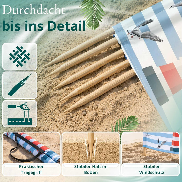 Strandparavent Mikrofaser | Windschutz 80cm | Leuchtturm 4m | Wetterfest | Mit Bindeseilen | Handgef