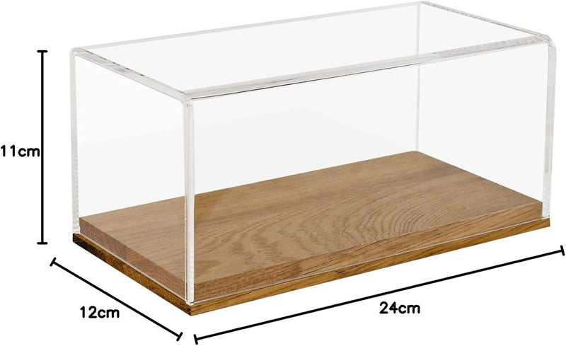 HMF 46871 Acryl Vitrine / Schaukasten mit Holzsockel für Modellautos | 24 x 12 x 11 cm | Transparent