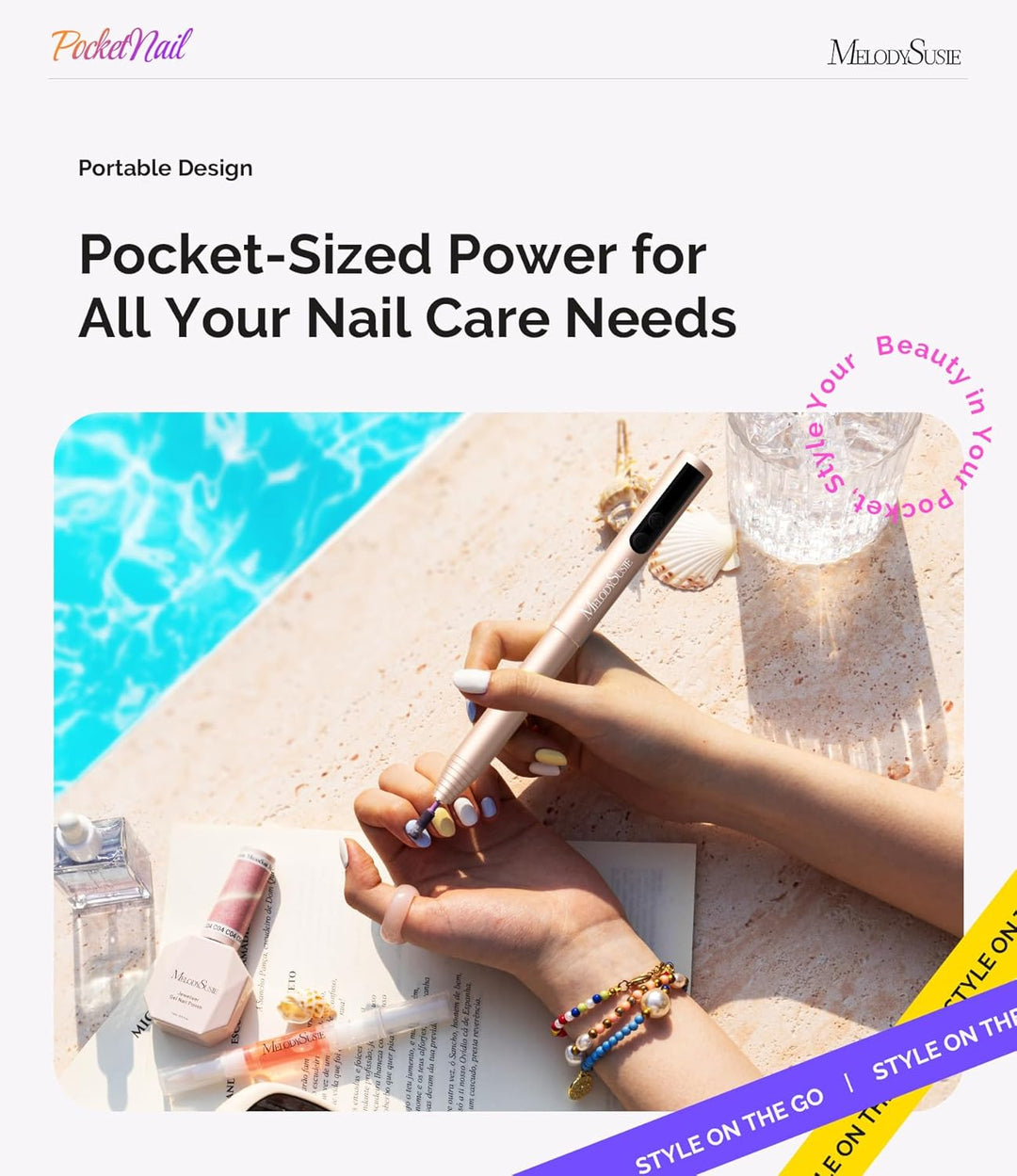 MelodySusie Nagelfräser Kabellos, Elektrische Nagelfeile Fräser für Gelnägel Acrylnägel, PC100GR Nai