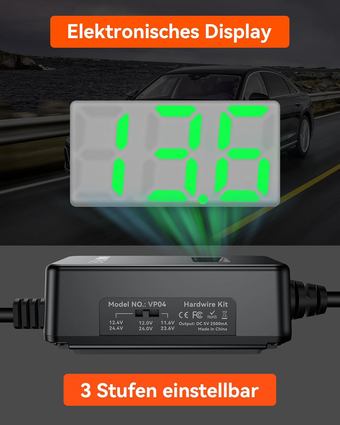 VANTRUE USB C Display OBD Hardwire mit 3 Stufen für alle Vantrue Dash Cam Halterung, Niederspannungs