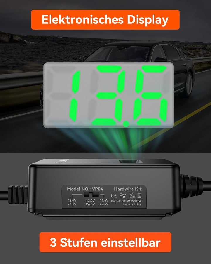 VANTRUE USB C Display OBD Hardwire mit 3 Stufen für alle Vantrue Dash Cam Halterung, Niederspannungs