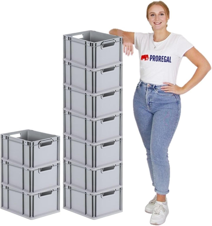 PROREGAL SuperSparSet 10x Eurobox NextGen Economy mit Auflagedeckel und 4x Schiebeschnappverschlüsse