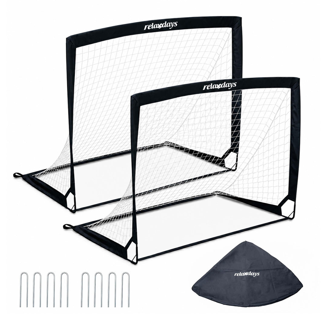 Relaxdays Fussballtor, 2er Set, HxBxT: 90 x 120 x 90 cm, faltbar, mit Erdhaken &amp; Tragetasche, Kinder