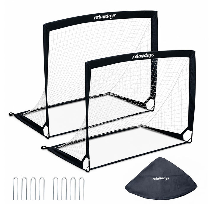 Relaxdays Fussballtor, 2er Set, HxBxT: 90 x 120 x 90 cm, faltbar, mit Erdhaken &amp; Tragetasche, Kinder