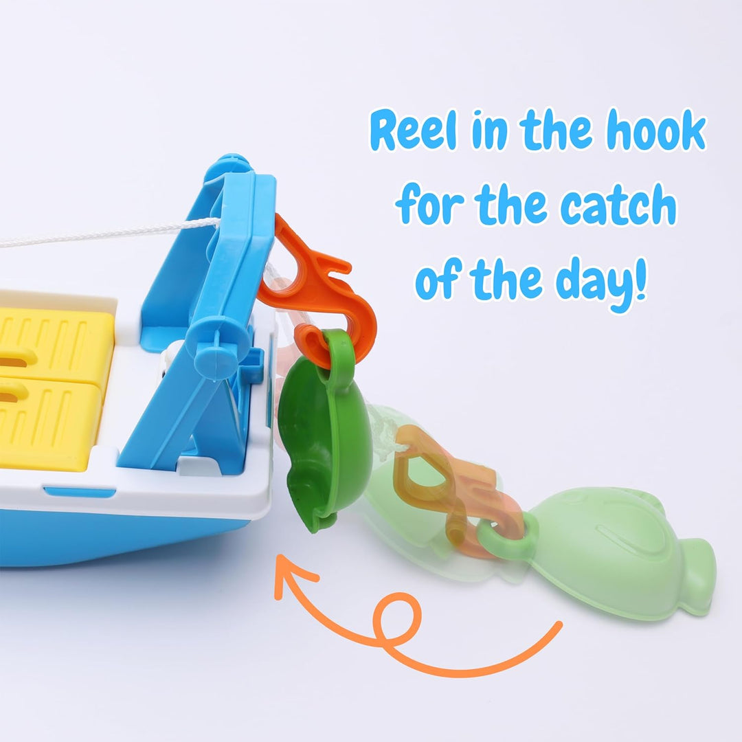 Toyland® 40cm (16") Buntes Fischerboot mit Beweglichen Türen, Angelhaken und 4 Plastikfischen – Schw