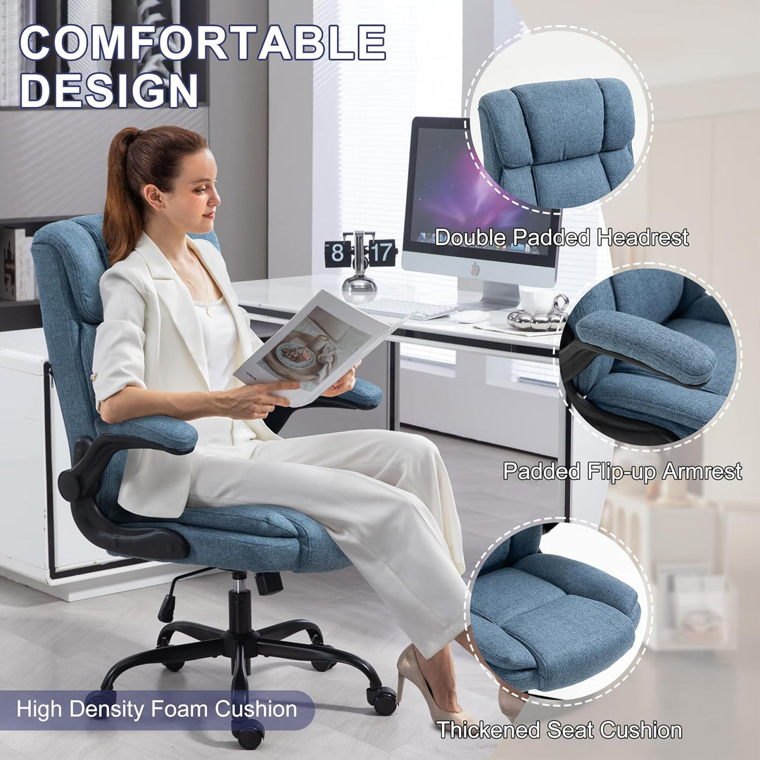LIYURUI Bürostuhl Ergonomischer 150KG Belastbarkeit Chefsessel Stoff Flip-up Armlehnen/110° Schaukel