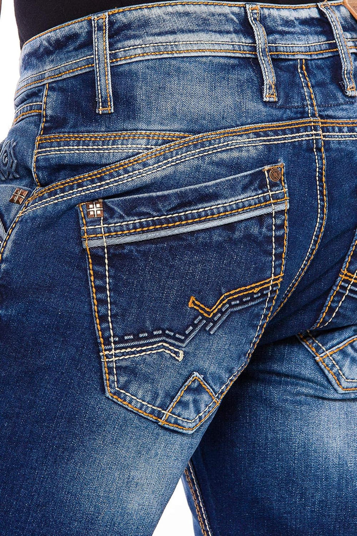 Cipo & Baxx Herren Jeans Hose Regular Slim Fit Denim Jeanshose Dicke Naht 29 Blau, 29 Blau