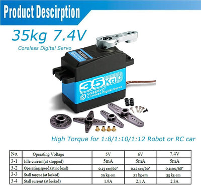 ANNIMOS 35kg kernloser digitaler Servomotor 7.4V Edelstahl Getriebe wasserdicht 1/8 1/10 1/12 Standa