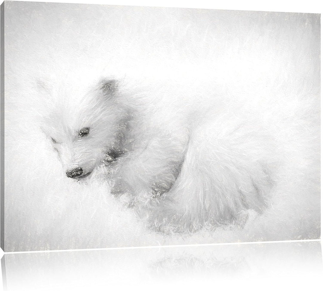 Pixxprint Eisbär im Schnee / 100x70cm Leinwandbild bespannt auf Holzrahmen/Wandbild Kunstdruck Dekor