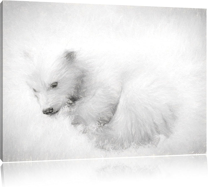 Pixxprint Eisbär im Schnee / 100x70cm Leinwandbild bespannt auf Holzrahmen/Wandbild Kunstdruck Dekor