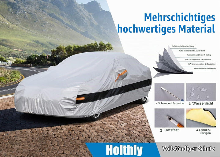 10 Schichten Autoabdeckung 100% Wasserdicht, Auto Abdeckplane für Vollgarage Regen Sonne Staub UV。Fi